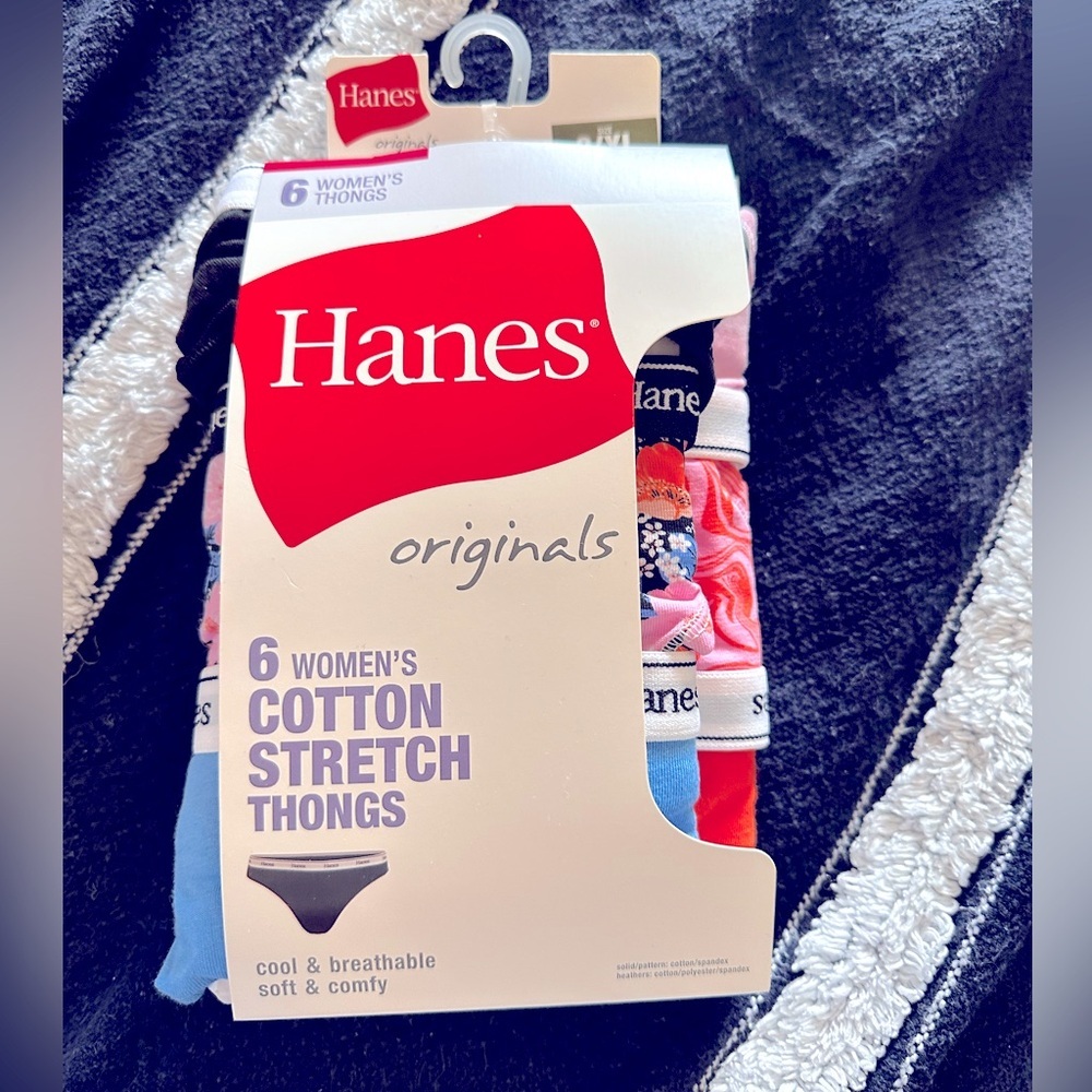 Hanes Originals Women's Thong Underwear Breathable Cotton Stretch 6-Pack 8 XL